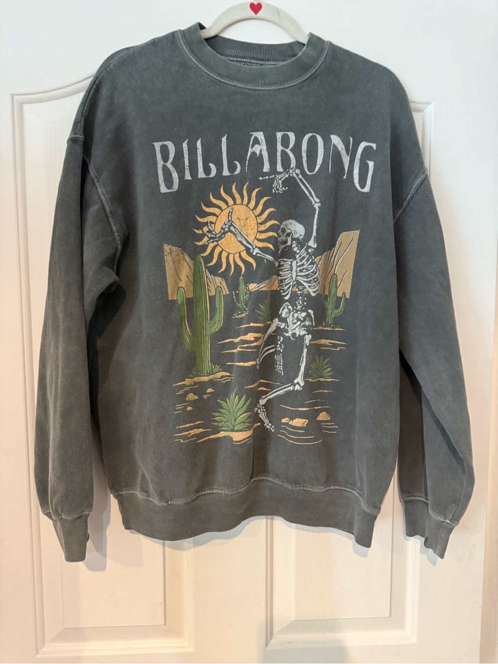 Billabong Men's Charcoal Graphic Crewneck with Desert Skeleton Art